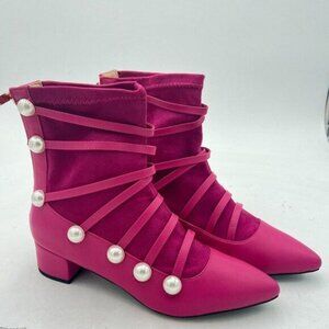 Pink Pearl  Strappy Ankle Boots for Women Slouchy Chic Pointed Toe Strappy Shoes